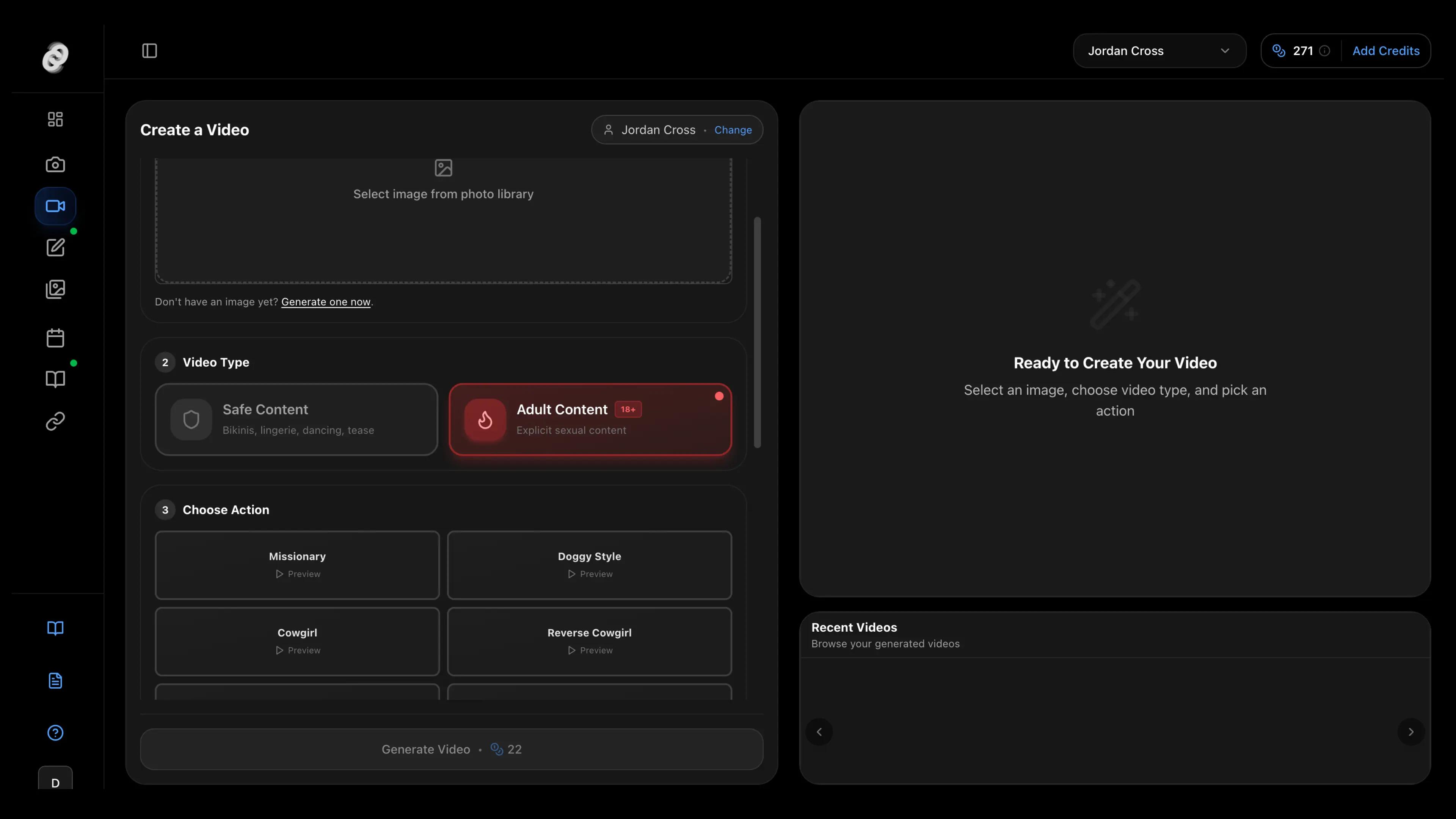 NSFW image to video converter interface