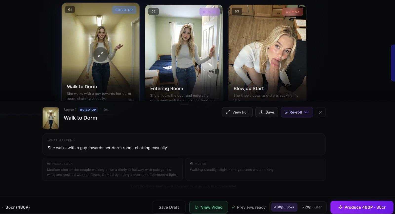 Scene previews with re-roll option